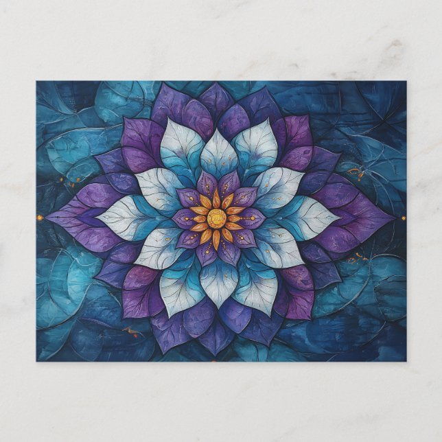Whimsical Blue and Purple Mandala Doodle Postcard (Front)
