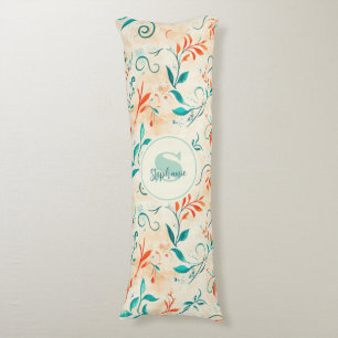 Whimsical Blue and Red Paisley Leaf Pattern (2) Body Cushion