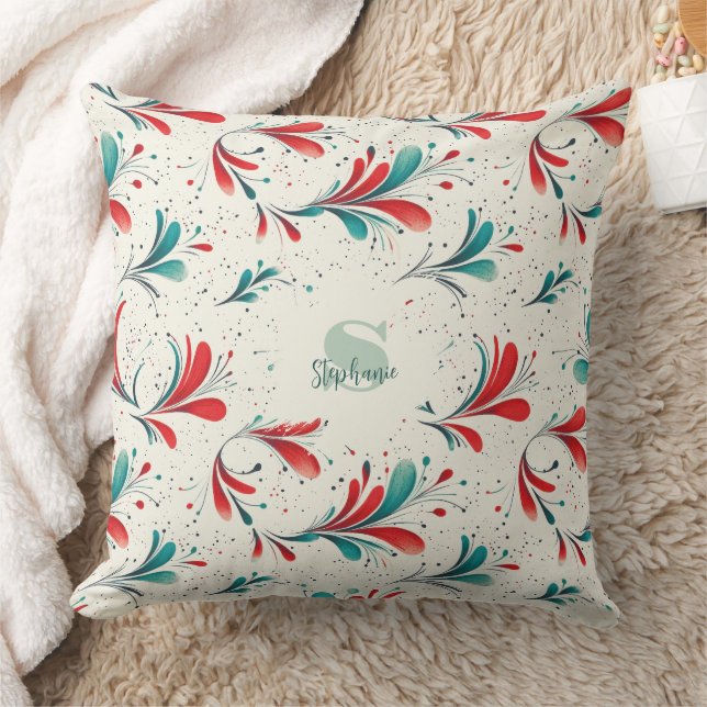 Whimsical Blue and Red Paisley Leaf Pattern (2) Cushion (Blanket)