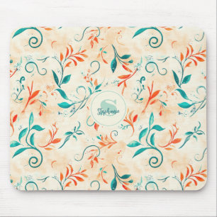 Whimsical Blue and Red Paisley Leaf Pattern (2) Mouse Pad