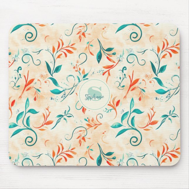 Whimsical Blue and Red Paisley Leaf Pattern (2) Mouse Pad (Front)