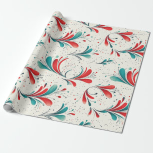 Whimsical Blue and Red Paisley Leaf Pattern (2) Wrapping Paper