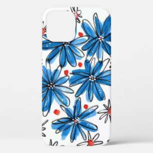Whimsical Blue and White Flowers iPhone 12 Case