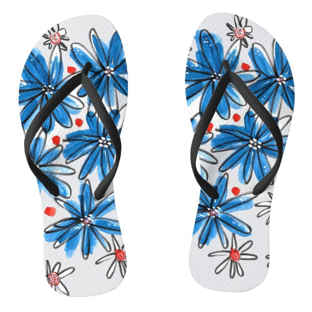 Whimsical Blue and White Flowers Jandals (Footbed)