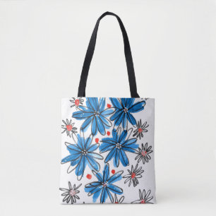 Whimsical Blue and White Flowers Tote Bag