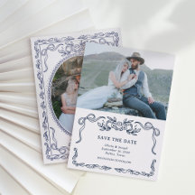 Whimsical Blue and White Line Art | Save the Date