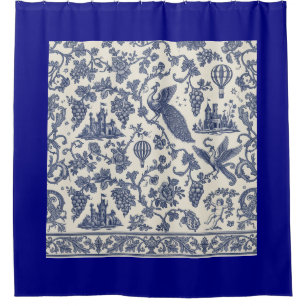 Whimsical Blue and White Peacock, Castle  Shower Curtain