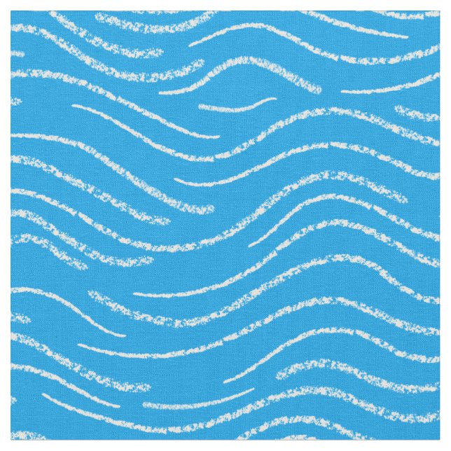 Whimsical Blue and White Wavy Striped Scribbles Fabric (Close Up)