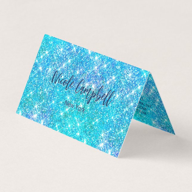 Whimsical blue aqua faux Glitter Business Card (Front)