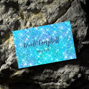 Whimsical blue aqua faux Glitter Business Card