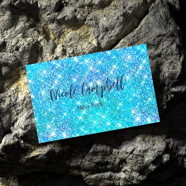 Whimsical blue aqua faux Glitter Business Card (Creator Uploaded)