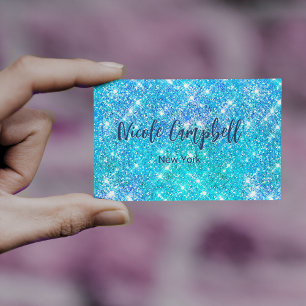 Whimsical blue aqua faux Glitter Magnetic Business Card