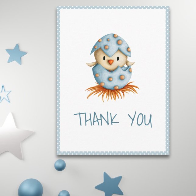 Whimsical Blue Baby Bird Hatching Thank You Postcard (Creator Uploaded)