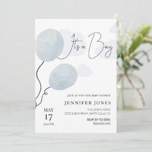 Whimsical blue balloon it's a boy invitation