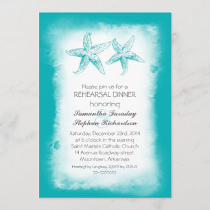 Whimsical blue beach rehearsal dinner invitations