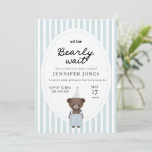 Whimsical blue bearly wait teddy bear invitation