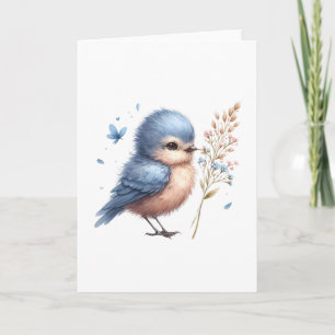 Whimsical Blue Bird All-Occasion Blank Greeting Card