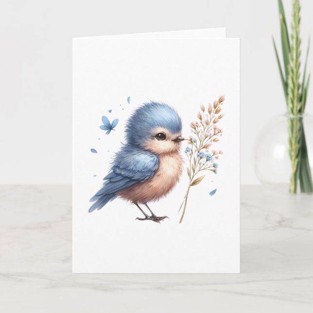 Whimsical Blue Bird All-Occasion Blank Greeting Card (Front)