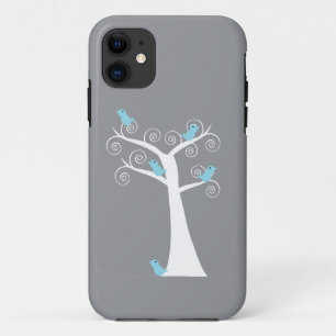 Whimsical Blue Birds Grey Swirl Tree Case-Mate iPhone Case
