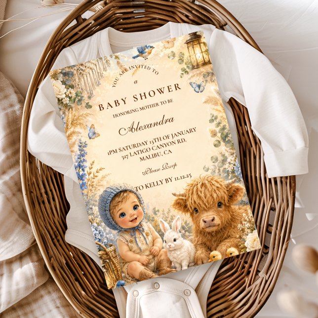 Whimsical Blue Boho Baby Shower Invitation (Creator Uploaded)
