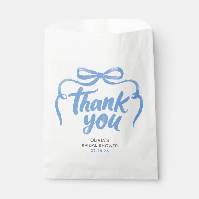 Whimsical Blue Bow Handwritten Bridal Thank You Favour Bags (Front)