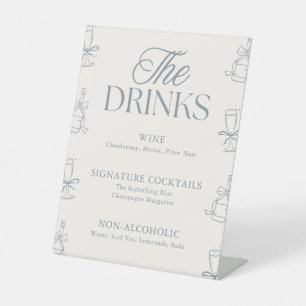 Whimsical Blue Bridal Shower Drink Bar Menu Pedestal Sign