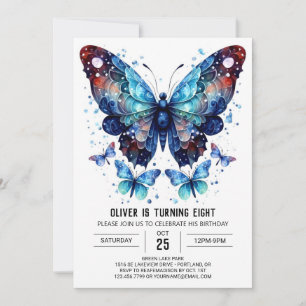 Whimsical Blue Butterfly Boy Birthday Invitation