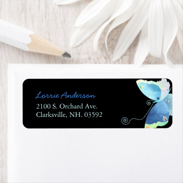 Whimsical Blue Butterfly Business Address (Insitu)