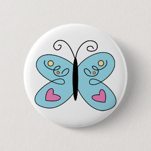 Whimsical Blue Butterfly with heart Wings 6 Cm Round Badge