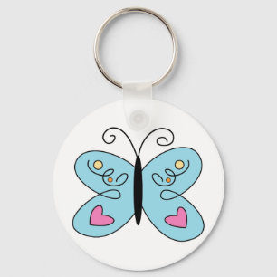 Whimsical Blue Butterfly with heart Wings Key Ring