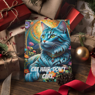 Whimsical Blue Cat and Floral Oasis Postcard
