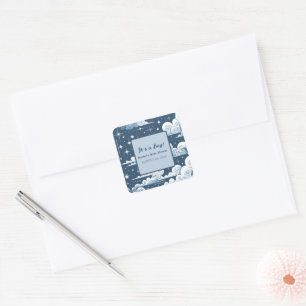Whimsical Blue Celestial Custom Baby Shower Square Sticker