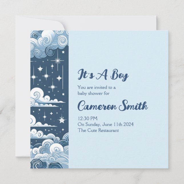 Whimsical Blue Celestial  Invitation (Front)