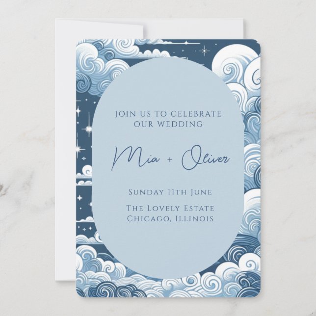 Whimsical Blue Celestial Print Invitation (Front)