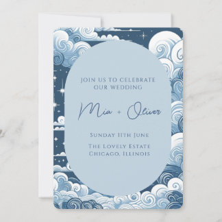 Whimsical Blue Celestial Print Invitation