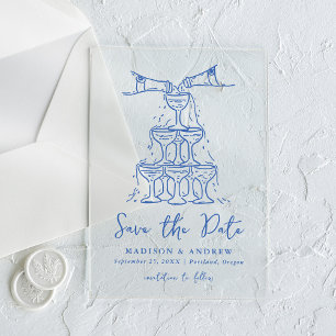 Whimsical Blue Champagne Tower Save the Date Acrylic Invitations