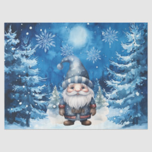 Whimsical Blue Christmas Gnome & Snowflakes Tissue Paper