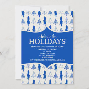 Whimsical Blue Christmas Trees Party Invitation