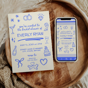 Whimsical Blue Coquette Stylish Bridal Shower Invitation