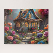 Whimsical Blue Cottage Flower Garden