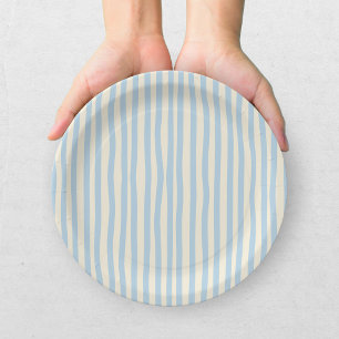 Whimsical Blue Cream Striped Ski Bachelorette Paper Plate