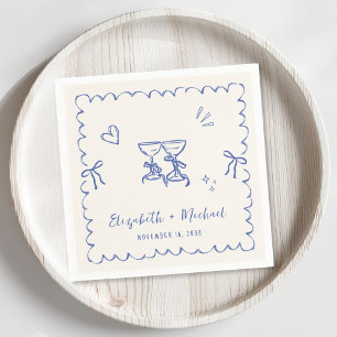 Whimsical Blue Cream Wavy Frame Wedding Napkin