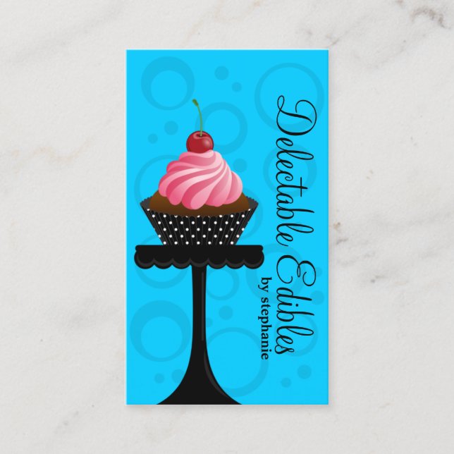 whimsical Blue Cupcake Bakery Business Card (Front)