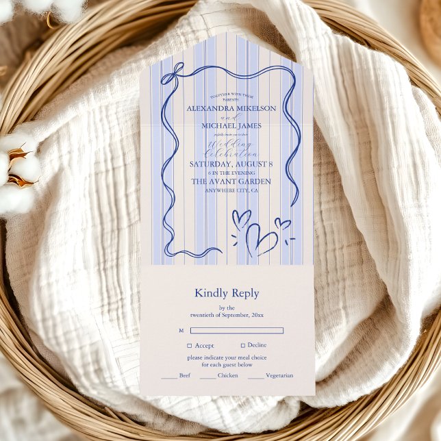 Whimsical Blue Doodle Frame  Wedding All In One Invitation (Creator Uploaded)