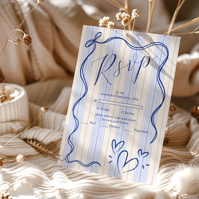 Whimsical Blue Doodle Frame  Wedding RSVP Card (Creator Uploaded)