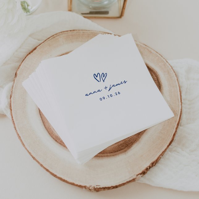 Whimsical Blue Doodle Hearts Wedding Napkin (Creator Uploaded)