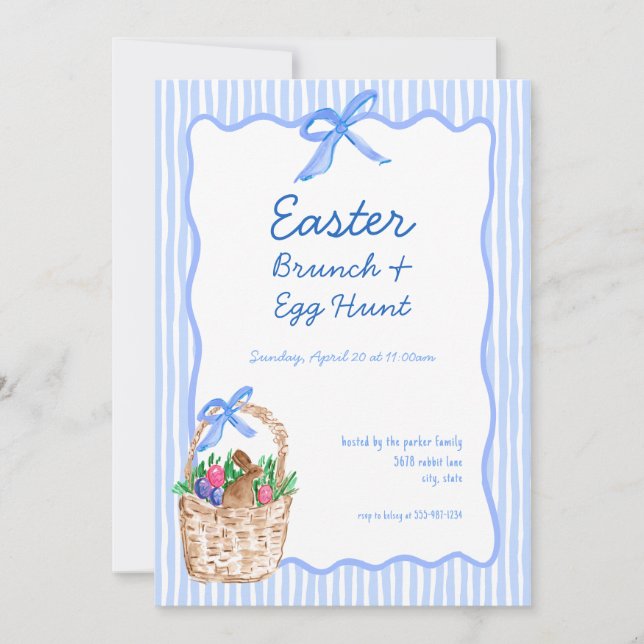 Whimsical Blue Easter Brunch & Egg Hunt Invitation (Front)