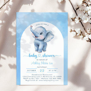 Whimsical Blue Elephant Baby Shower Invitation – W