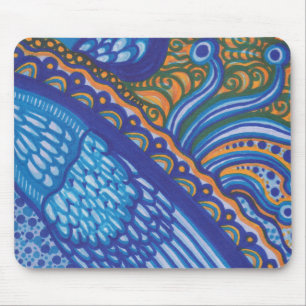 Whimsical Blue Feathers and Lace Mousepad