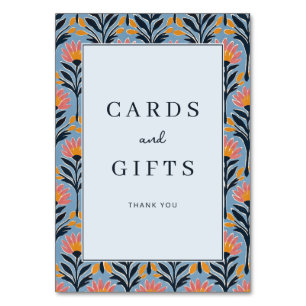 Whimsical Blue Floral Border Table Number